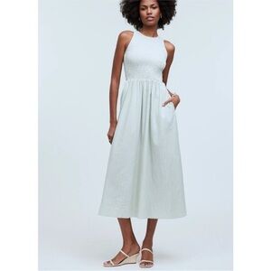 Madewell Selena dress striped green white crinkle poplin midi size XS new